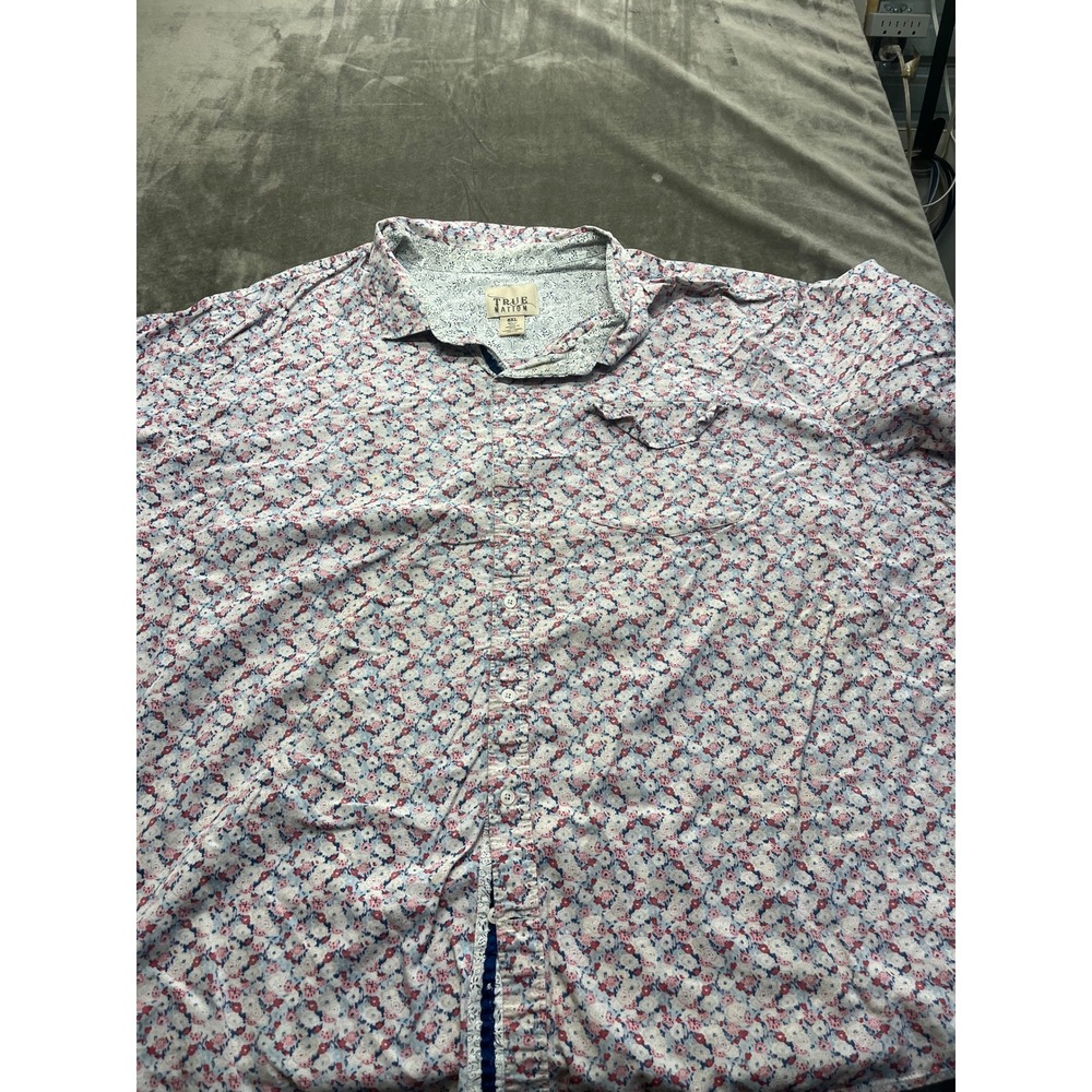True Nation Mens 6XL Floral Short Sleeve Button Down‎ Shirt Red Blue White